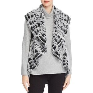 Sioni Women's Fuzzy Sweater Vest Open‎ Front Black White S/M Artsy Fun Eclectic